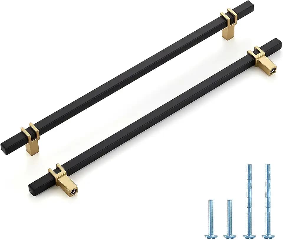 HOME EDIT 20 Pack 10 inch Cabinet Handles, Kitchen Cabinet Handles Matte Black and Gold Drawer Pulls Zinc Alloy Square Bar Kitchen Pulls