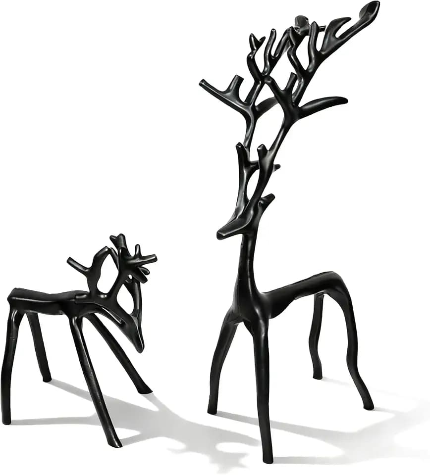 Two-Piece Set of Black Reindeer Statues,Modern Metal Ornaments