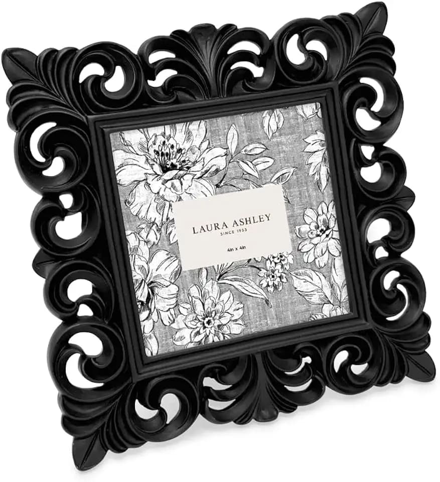Laura Ashley 4x4 Black Vintage Inspired Resin Scroll Design Picture Frame