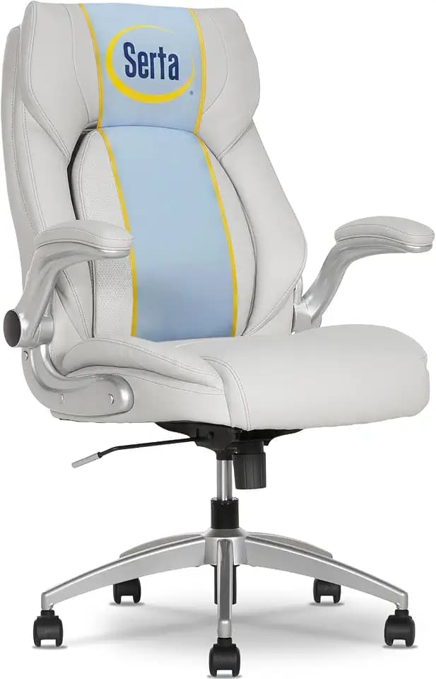 Serta Morrisen 400 lb Commercial Grade Executive Chair with 3D Insight Lumbar Technology, Comfy Big & Tall OfficeChair with Back Support, Adjustable Desk Chairs with Comfortable Vegan Leather, White