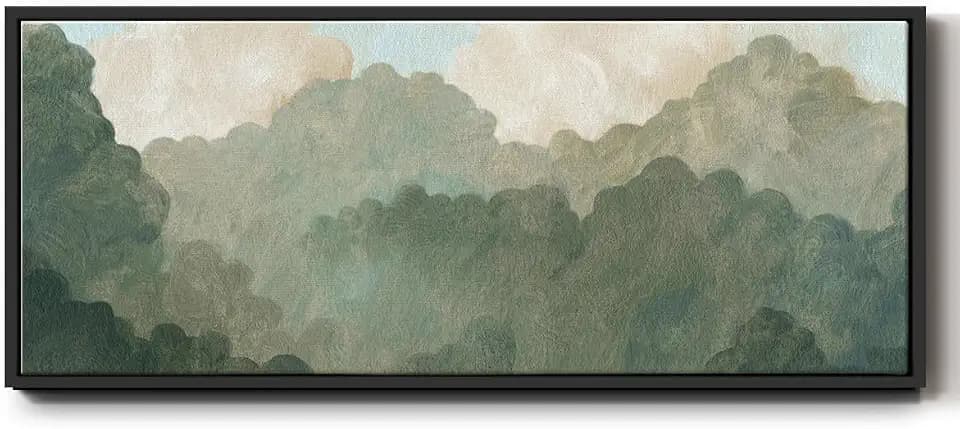 Renditions Gallery Floater Framed Canvas Home Decor Natural Autumn Thunderstrom Painting Wall Hanging Decorations for Lounge Lobby Balcony - 20"X50" BLACK Frame -034