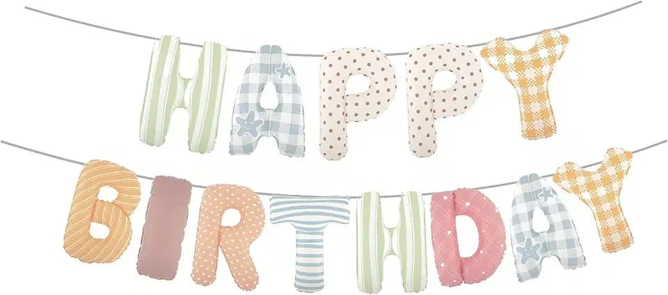 Colorful Happy Birthday Banner Foil Letter Balloon, 14 Inch 3D Plaid, Polka Dots, Stripes Patterned Reusable Mylar Foil Letters, Birthday Decorations (Birthday Banner 1)