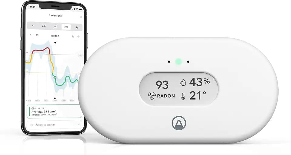 Airthings View Radon 2989 - Zuverlässiger Raumluftqualitäts-Messgerät für Radon, Temperatur und Feuchtigkeit mit WLAN-Verbindung, Hub-Funktionalität & Calm Tech Display