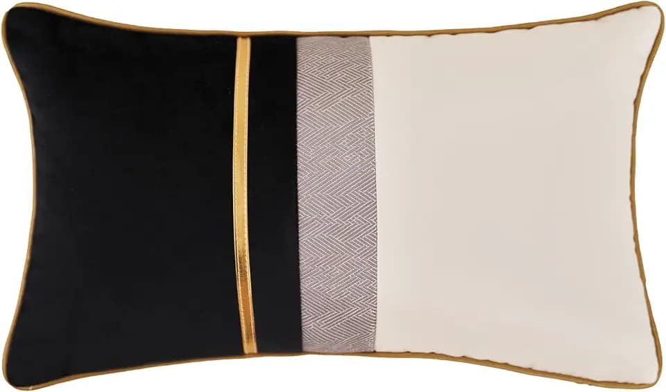Avigers Lumbar Pillow Cover 12 x 20 Inch, Black White, Rayon Blend