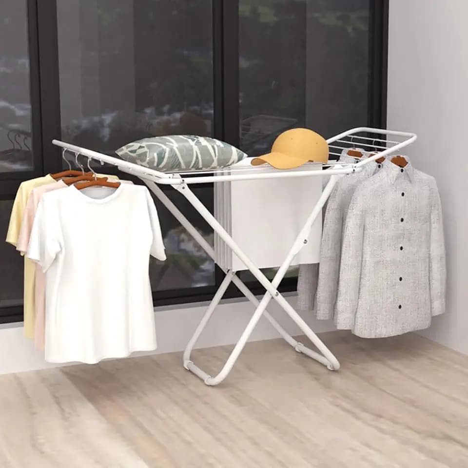 Foldable Laundry Drying Rack for Clothes Towels Dolls, Portable Shoes & Clothes Rack for Indoor & Outdoor Use, Space-Saving Design, Easy to Fold Gullwing Design, Sturdy Metal, White