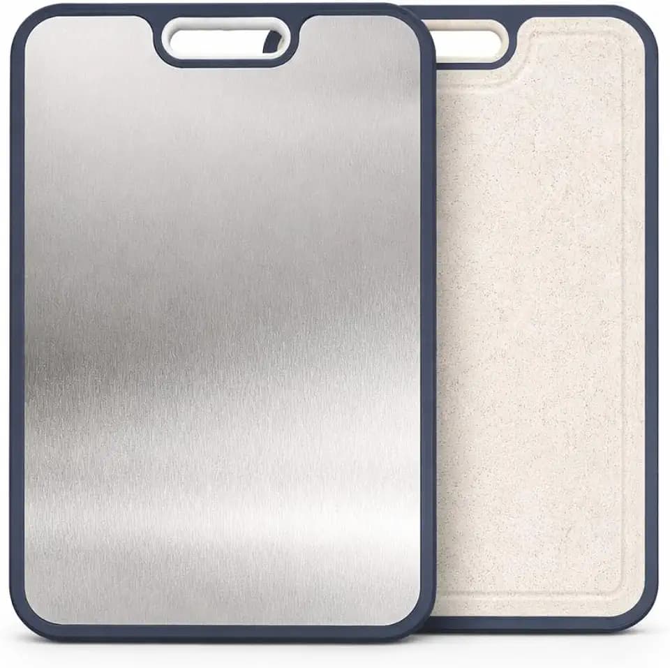 Stainless Steel Cutting Board 16 x 11 Inch, Double Sided Chopping Board with Wheat Straw Back, Vegetables & Fruit