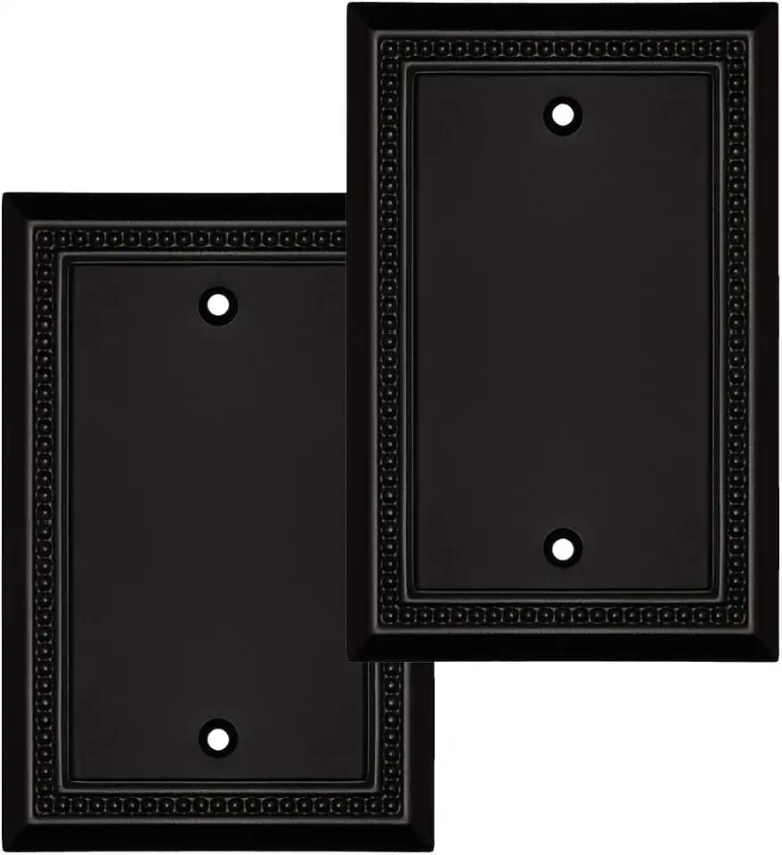 Henne Bery Sunken Pearls Heavy Duty Decorative Wall Plate Switch Plate Outlet Cover, Durable Solid Zinc Alloy (Single Blank 2PK, Matte Black)