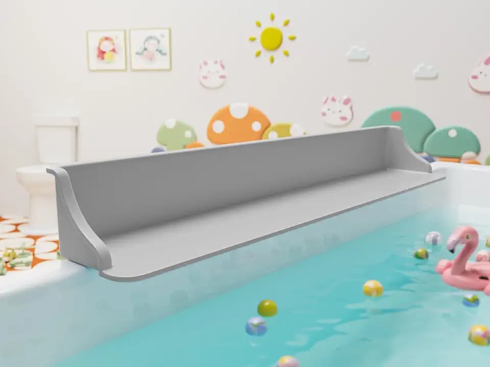 Cushore 3-Ft Bathtub Splash Guard PlayPad with Strong Suction Cups, Toy Tray Caddy Holder Storage, No-Leak, Mess-Free Bath Time for Kids, Grey