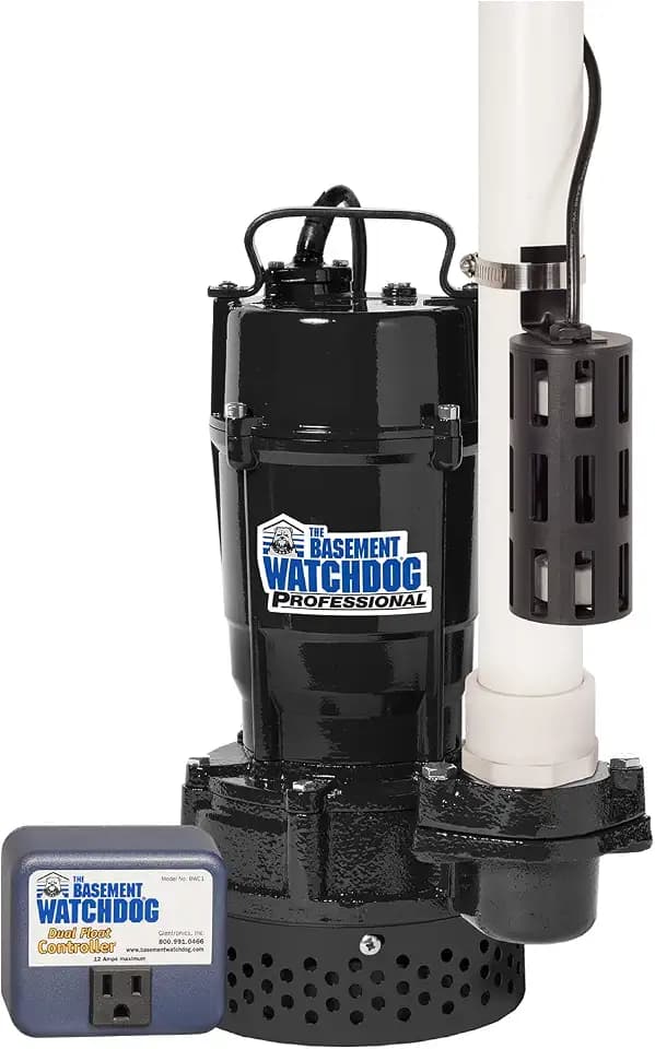 The Basement Watchdog ¾ HP Submersible Sump Pump w/Copper-Wound PSC Motor - 5,300 GPH - Caged Microreed Dual Float Switch (BWT075)