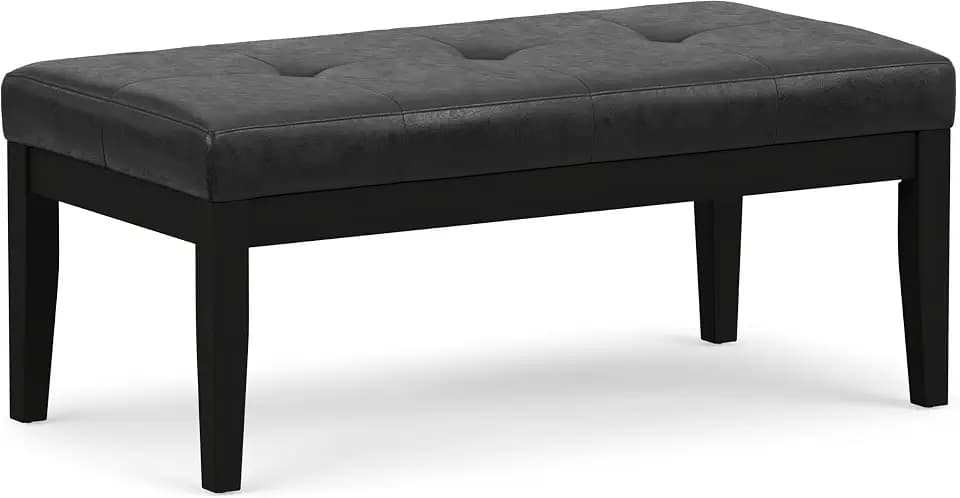 SIMPLIHOME Lacey 41" Wide Vegan Leather Rectangle Ottoman in Black