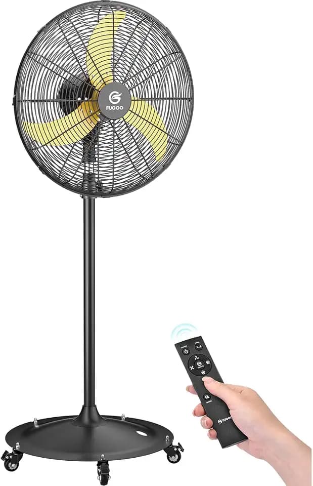 FUGOO High-Velocity Quiet Outdoor Pedestal Fan with Remote, 20"-5000 CFM, Brushless DC Motor, Oscillating, Waterproof, 50% Energy Savings for Patios, Garage, Workshop