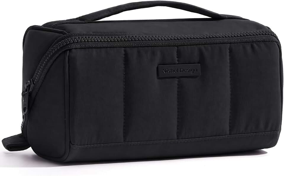 NISHEL Travel Makeup Bag Organizer Pouch Open Flat Cosmetic Case Brush Slot