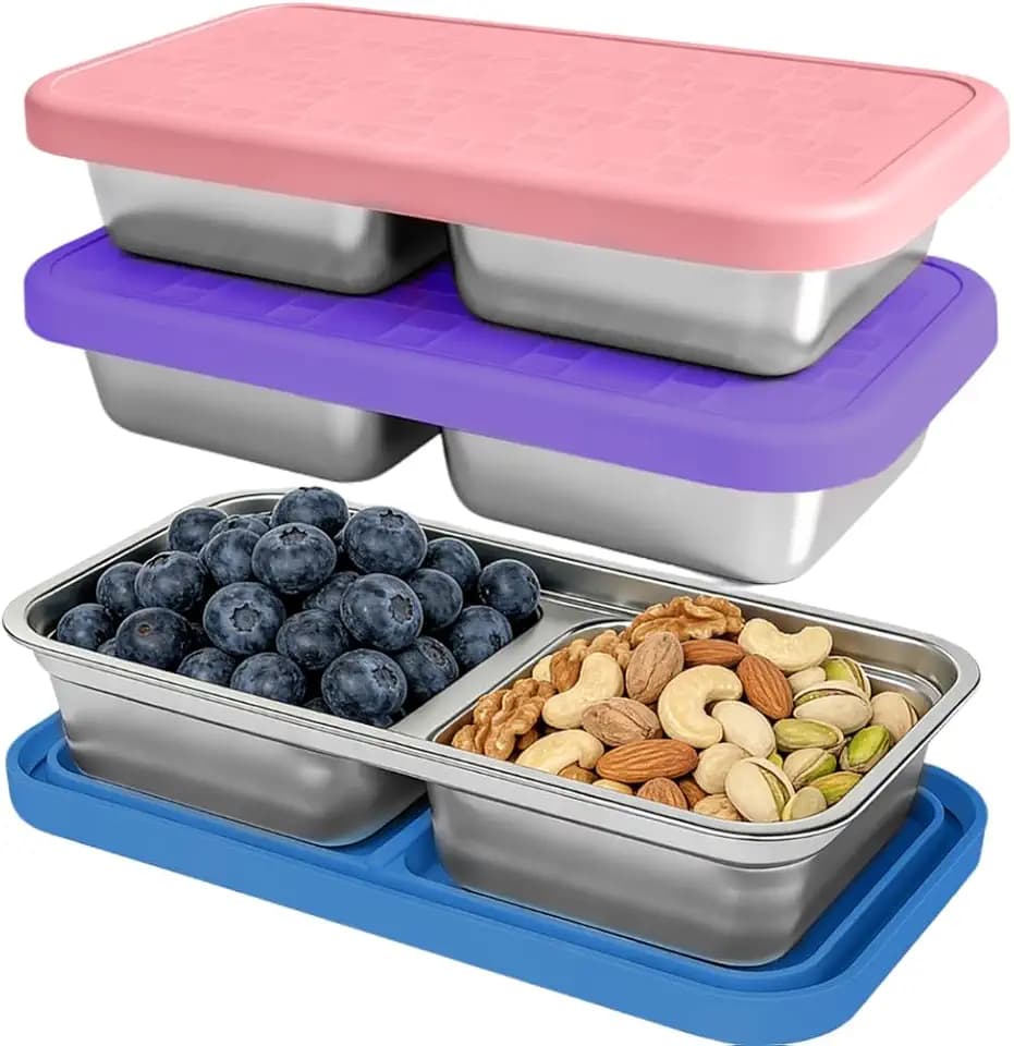 15 oz Snack Containers for Kids, Stainless Steel Lunch Box 3 Pack