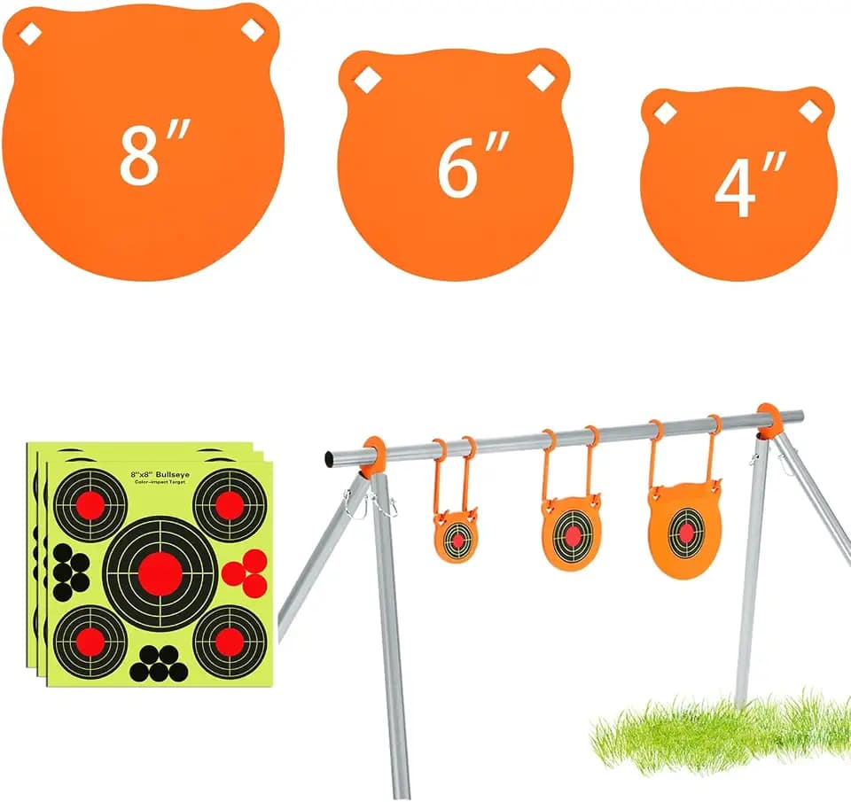 GADFISH AR500 Steel Target Combo Set, 3/8" Gong Target Hanging Kit, Outdoor Hanging Gong Targets with 10 Pcs Paper Targets, Complete AR500 Steel Kit Fit for 1 Inch OD EMT Conduit (Without Metal Tube)