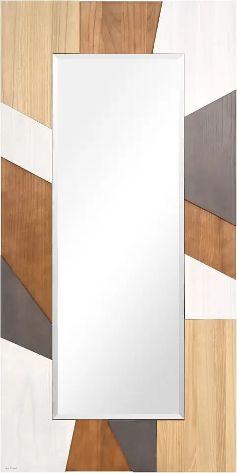 Empire Art Direct Modern Geometric Hand Made Solid Paulownia Wood Beveled Leaner Mirror, Ready to Hang, Living Room, Bedroom & Office, 78.8"x39.4"x1.6"