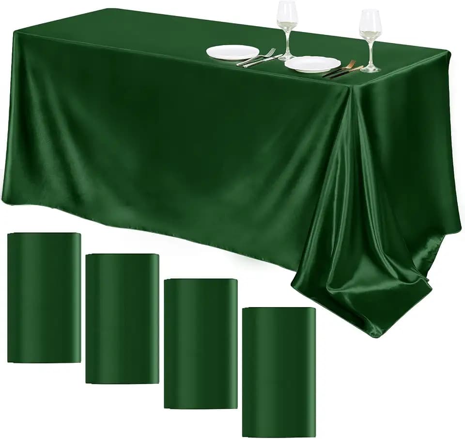 TURSTIN 4 Pack Dark Green Satin Tablecloth 102 x 58'' Overlay Table Cover