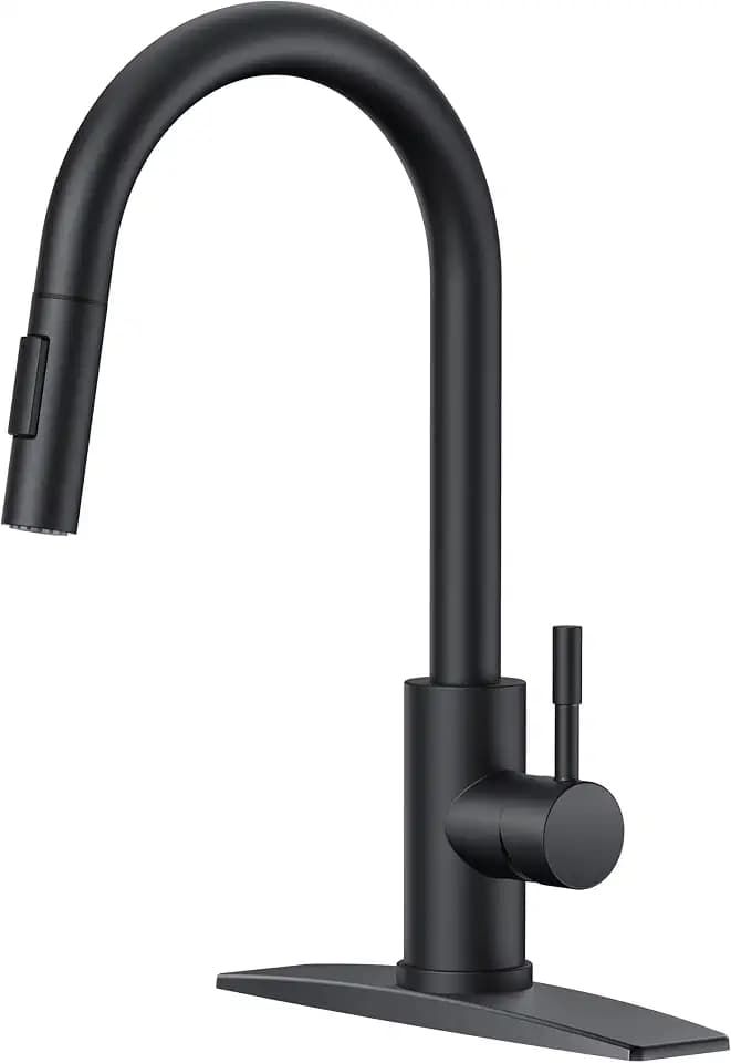 FORIOUS Black Kitchen Sink Faucet with Pull Down Sprayer, Classic High Arc