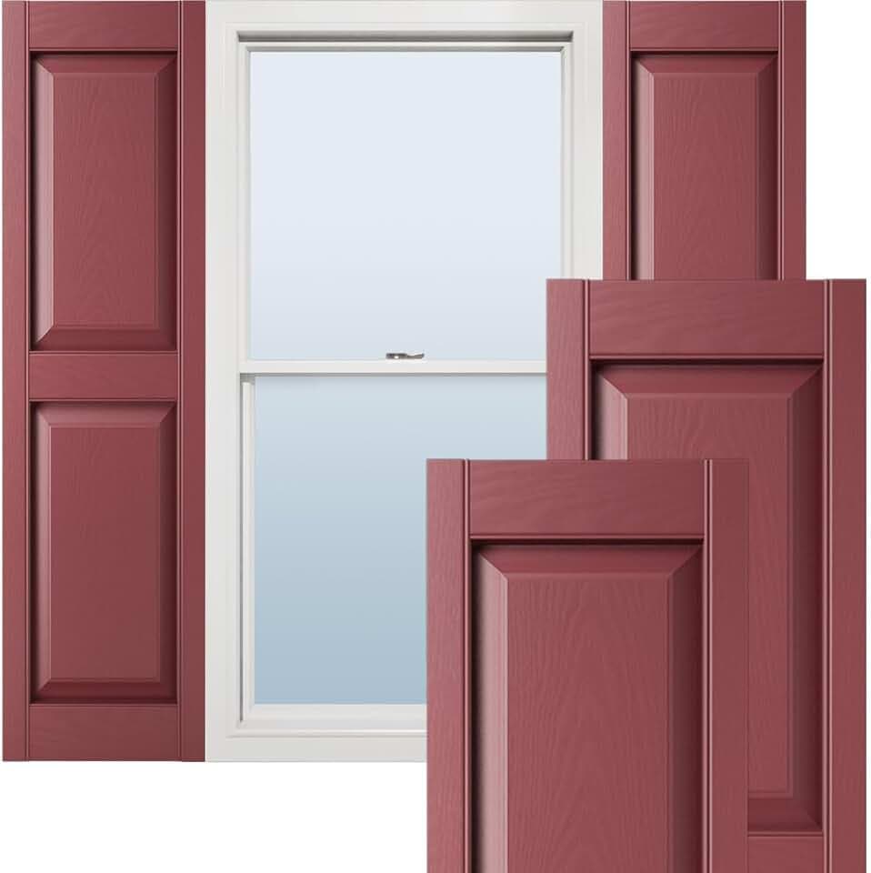 Ekena Millwork Lifetime Vinyl LP2S12X05500WN Standard Two Equal Panel Vinyls, Raised Panel Vinyl Shutters, w/Installation Shutter-Lok's & Matching Screws (Per Pair), 12"W x 55"H, Wineberry