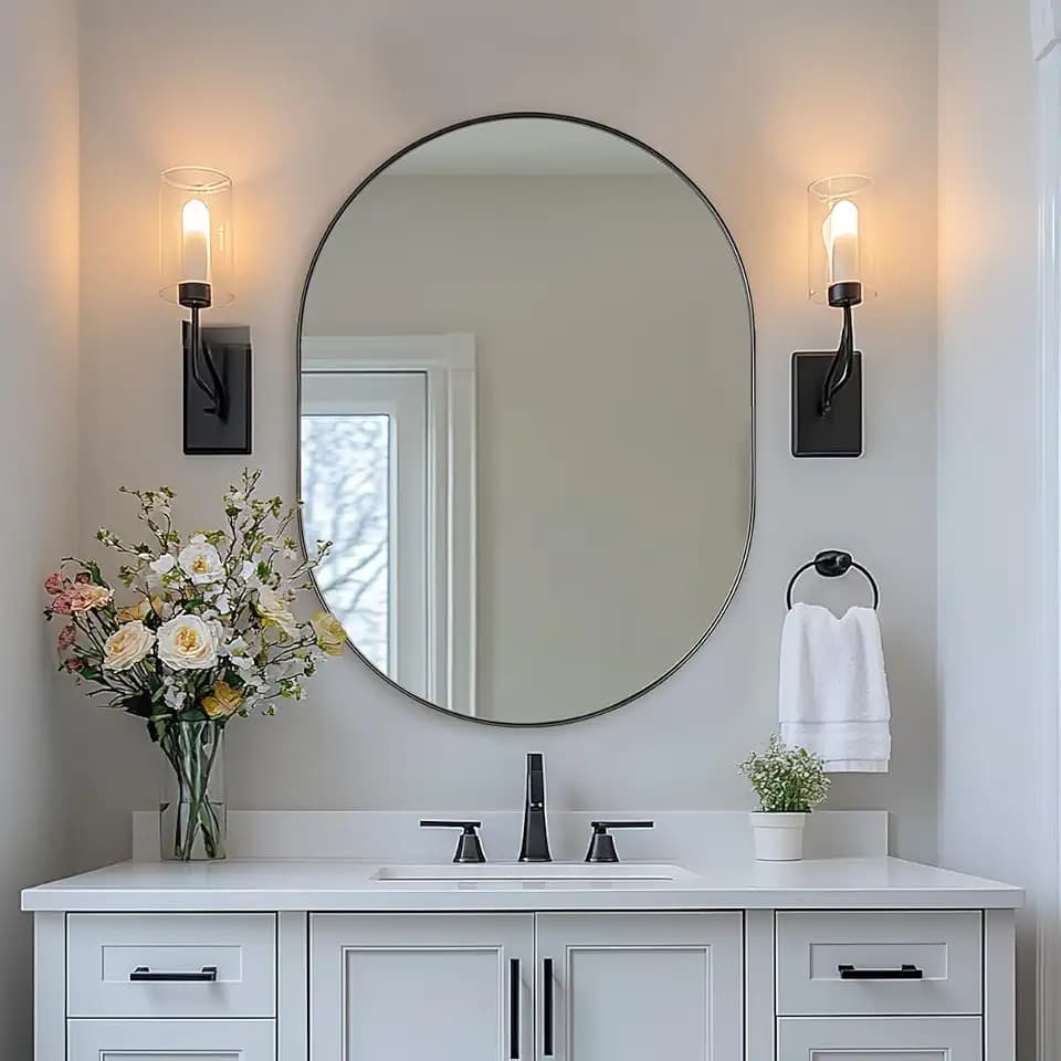 ANDY STAR 24x32'' Oval Mirror, Black Oval Mirror Pill-Shaped Design in Stainless Steel Metal Frame for Bathroom, Entryway, Living Room, Contemporary 1" Deep Wall Mount Vertical or Horizontal