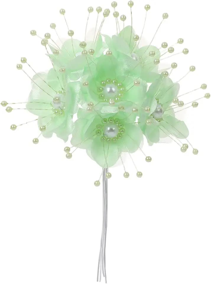 72PC Artificial Silk Pearl Spray Craft Flower for Home Craft Decor DIY Wedding Bridal Veil Headband Dress Cake Topper Embellishment Scrapbook Favor Corsage Floral Bouquet Arrangement (Mint Green)