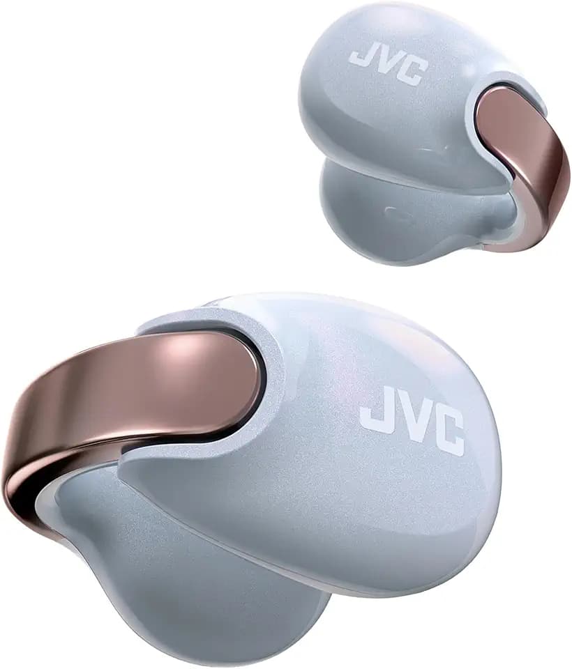 JVC Nearphones HA-NP1T-AN im Earcuff-Design – kabellose Ohrhörer in Perlmutt-Optik, bequemer Passform, Multipoint-Verbindung, Bluetooth 5.3 und bis zu 24 Std. Akkulaufzeit – Pearl Edition Eternal Blue