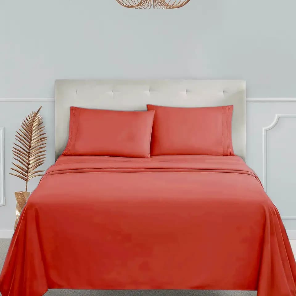 Clara Clark Bed Sheets, Premier 1800 Series 4 Piece Bed Sheet Set, Deep Pocket, Wrinkle, Fade, Stain Resistant, Luxury Soft Bedding Sheets & Pillowcases, Twin-XL, Orange