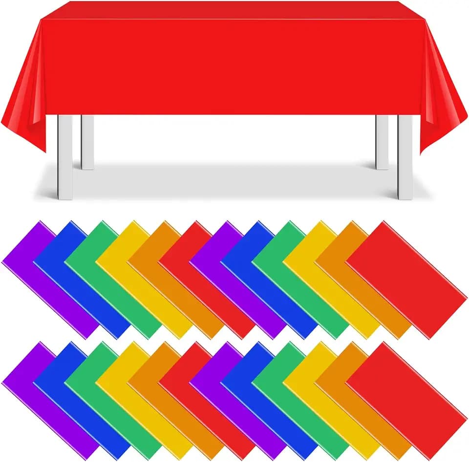 24 Pack Rainbow Rectangle Plastic Tablecloth, 54 x 108 Inch Table Cover
