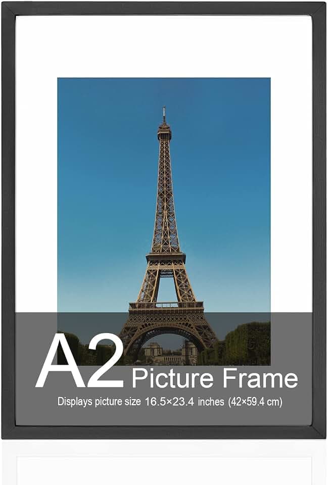 16.5x23.4 Frame, A2 Frame16.5 x 23.4 frame A2 Poster Frame with Mat, Solid Wood Black Poster Frame-Horizontal and Vertical Wall Hanging for Home, Exhibition, Caffe(Black)