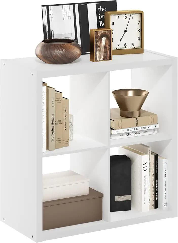 Furinno Cubicle Open Back Decorative Cube Storage Organizer, 4-Cube, White