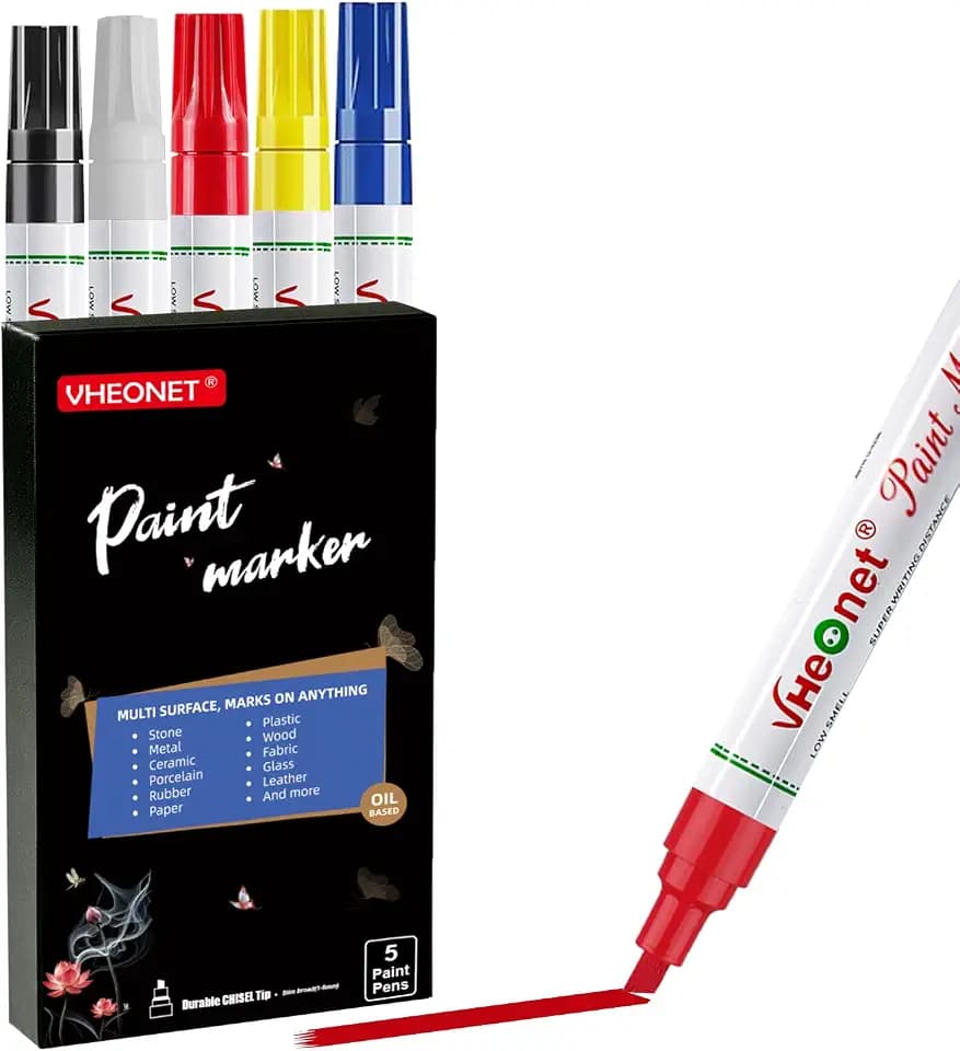 Oil Based Paint Pen, Jumbo Permanent Markers - 5 Opaque Colors Marking Pens, Chisel Tip/Wide Tip,Thick Markers for Poster Board, Tire, Window, Rock,Metal, Plastic,Wood,Waterproof, Quick Dry