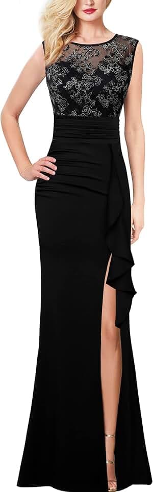 VFSHOW Womens Formal Ruched Ruffles Evening Prom Wedding Party Maxi Dress