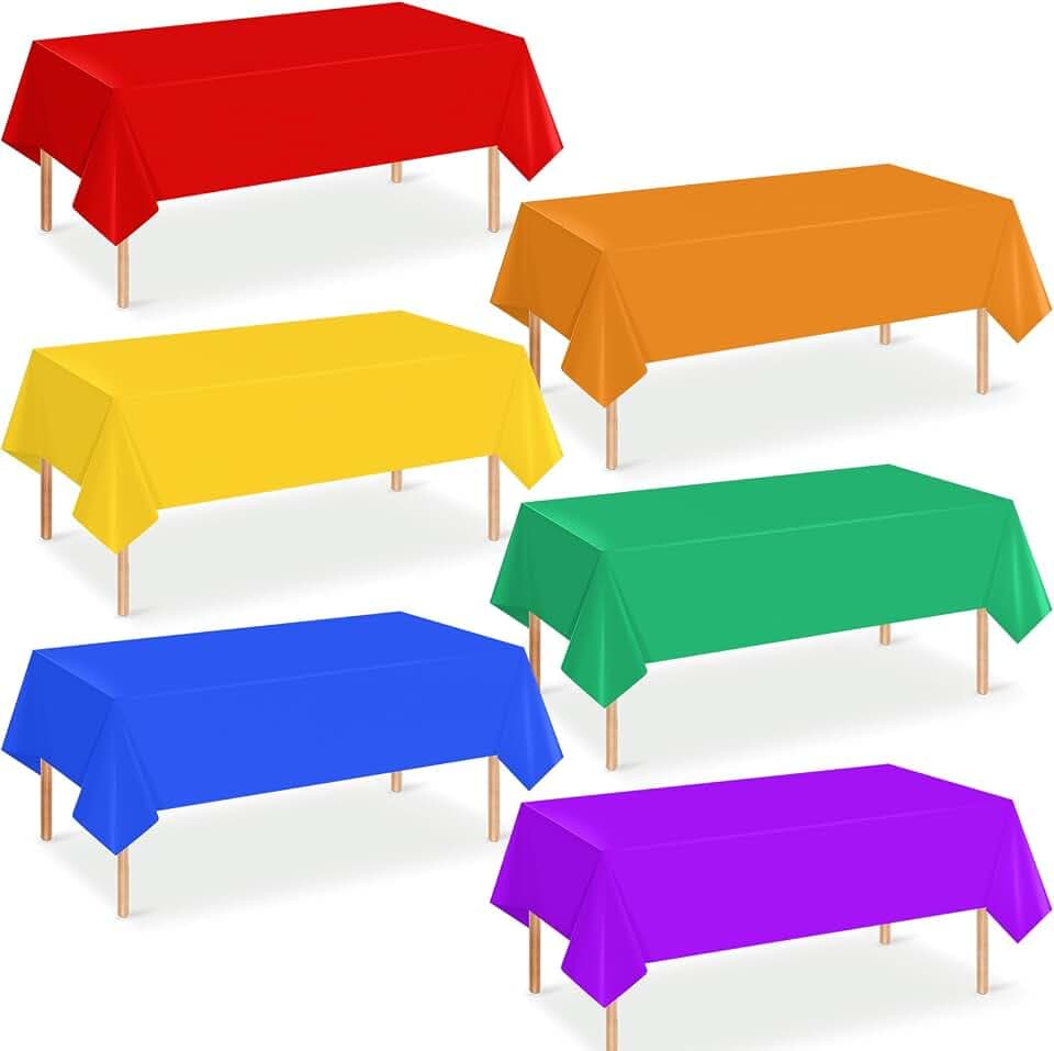 6 Pack 54 * 108 Inch 6 Color Rainbow Theme Plastic Tablecloths