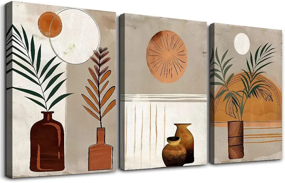 DZRWUBHS Boho Wall Art Prints - Canvas Wall Art for Bedroom & Living Room - Abstract Leaf Paintings - Modern Minimalist Home Decor - 3 Pcs Ready To Hang