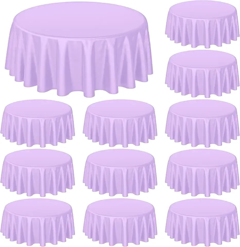 Buryeah 12 Pcs 84 Inch Lavender Purple Round Plastic Disposable Table Cloth Waterproof Tablecloth Circle Table Covers for Bridal Wedding Birthday Party Gender Reveal Baby Shower