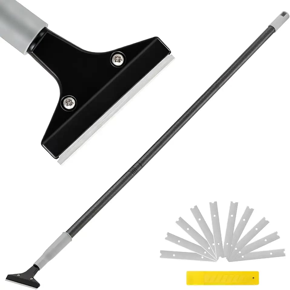 Heavy-Duty Floor Scraper, 4-Inch Razor Blade Scraper Tool, 51-Inch Long Handle, Includes 10 Extra Metal Blades, Paint Scraper for Cleaning Wall, Glass, Adhesives, Chewing Gum, Ceiling