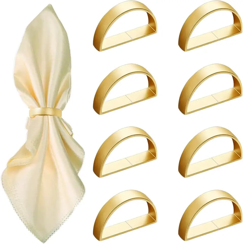 8 Pcs Matt Gold Napkin Rings - Metal Napkin Ring(Semicircle)