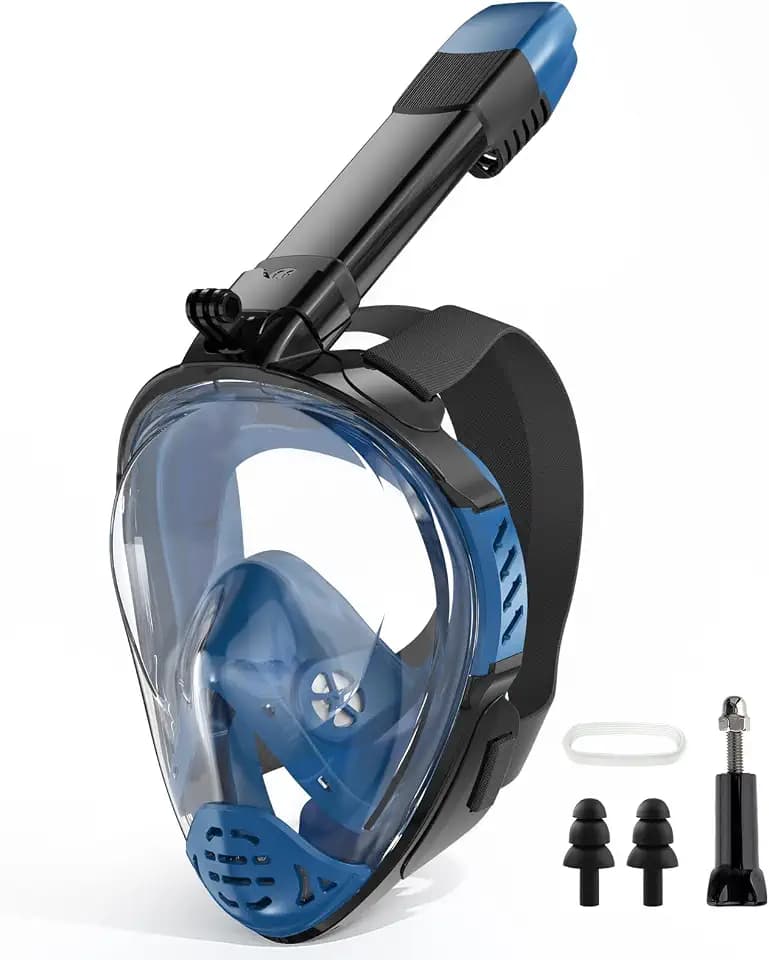 Full Face Snorkel Mask, Snorkeling Gear for Adults, Scuba Mask Diving Dry Top Snorkel Gear with Detachable Camera Mount, 180° Panoramic View Anti-Leak Anti-Fog Travel Package