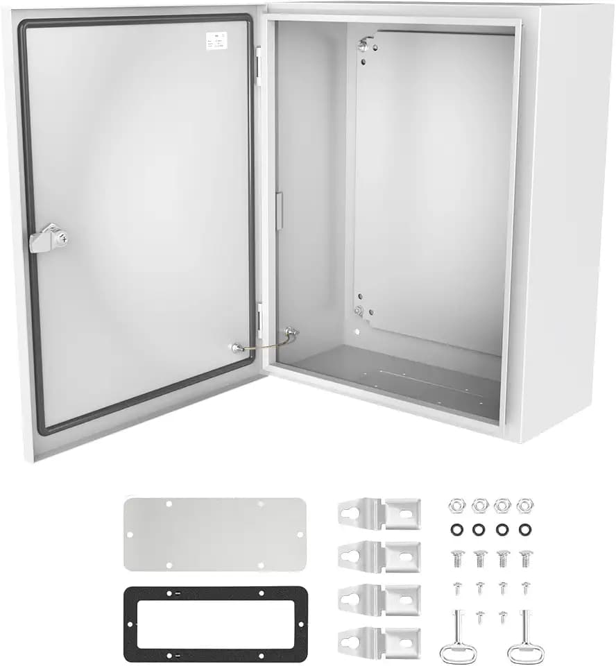 Outdoor Electrical Junction Box 20"x16"x8'', NEMA Steel Enclosure IP66, Waterproof Metal Electrical Box with Mounting Plate, Powder-Coated, Dustproof, Weatherproof, Hinged Door