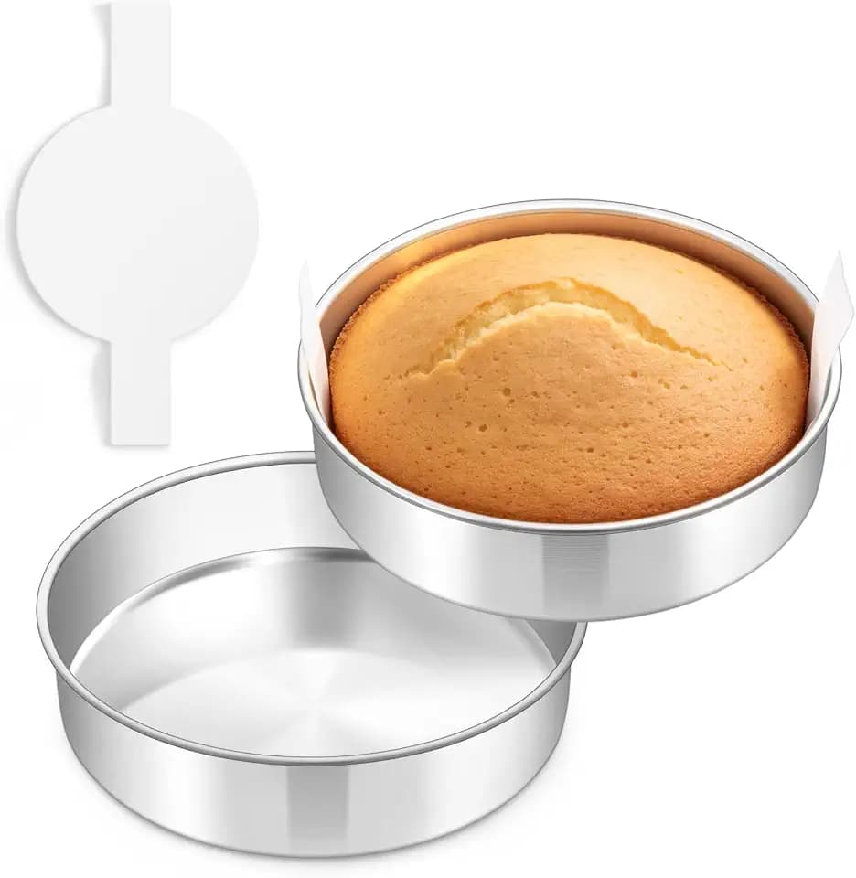 TeamFar 8 Inch Cake Pan Tins Set of 2, with 90 Pcs Parchment Paper