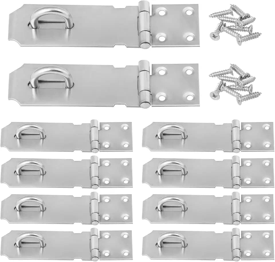 10 PCS 4 inch Door Lock Hasp Latch, 304 Stainless Steel Thicken Safety Padlock and Latch for Door Sheds Closets Lockers, Brushed Steel Door Latch Lock for Window, Cabinet, Shed, and More! by GENHAKON