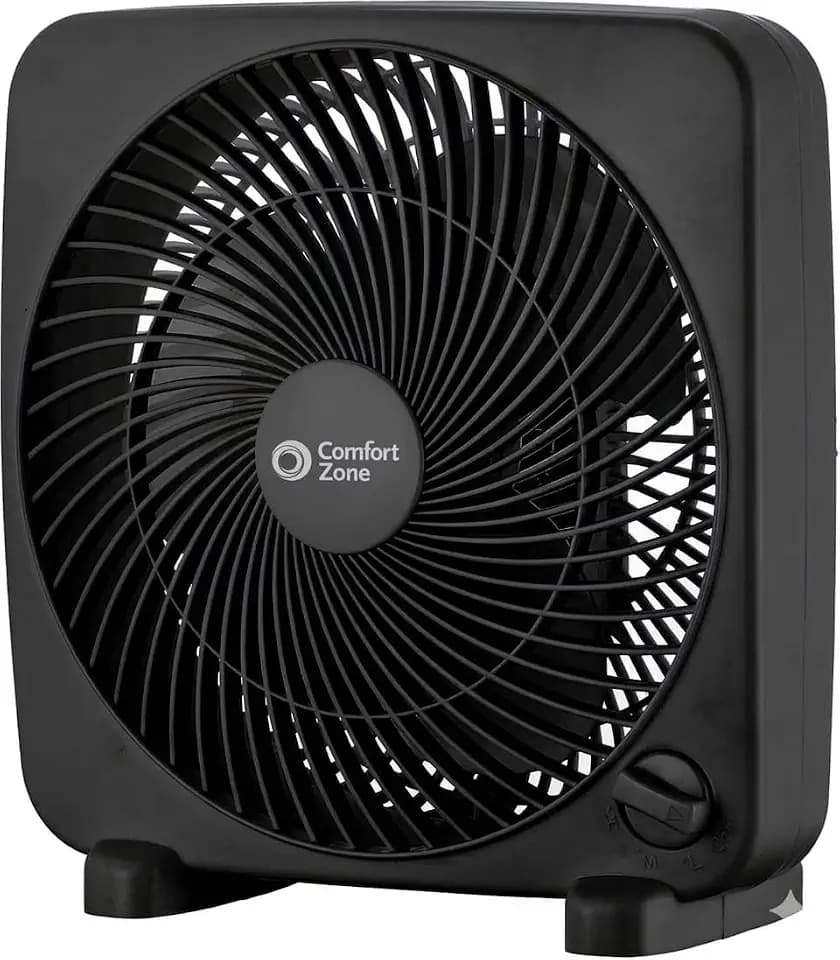 COMFORT ZONE 9-inch Portable Box Fan, Black
