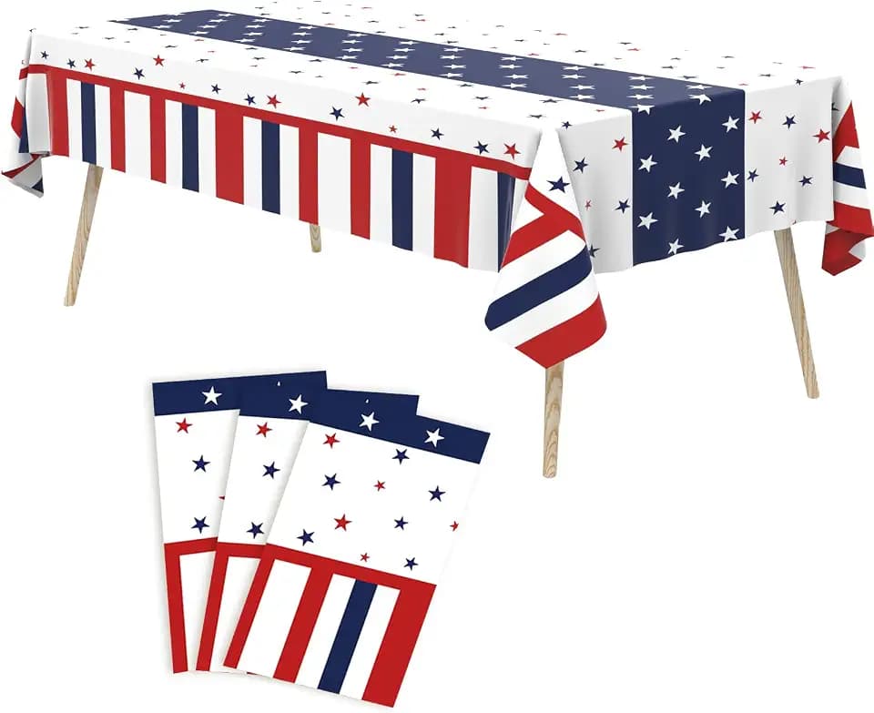 Tbsone Patriotic 4th of July Plastic Tablecloth, Rectangle, 3 Pack
