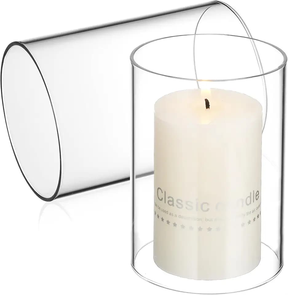 Holibanna Glass Candle Covers 2Pcs Clear Cylinder Candleholder Sleeve Open Ended Chimney Tube Shades 3.93X2.75X2.75In for Home Decor and Romantic Candlelight Atmosphere