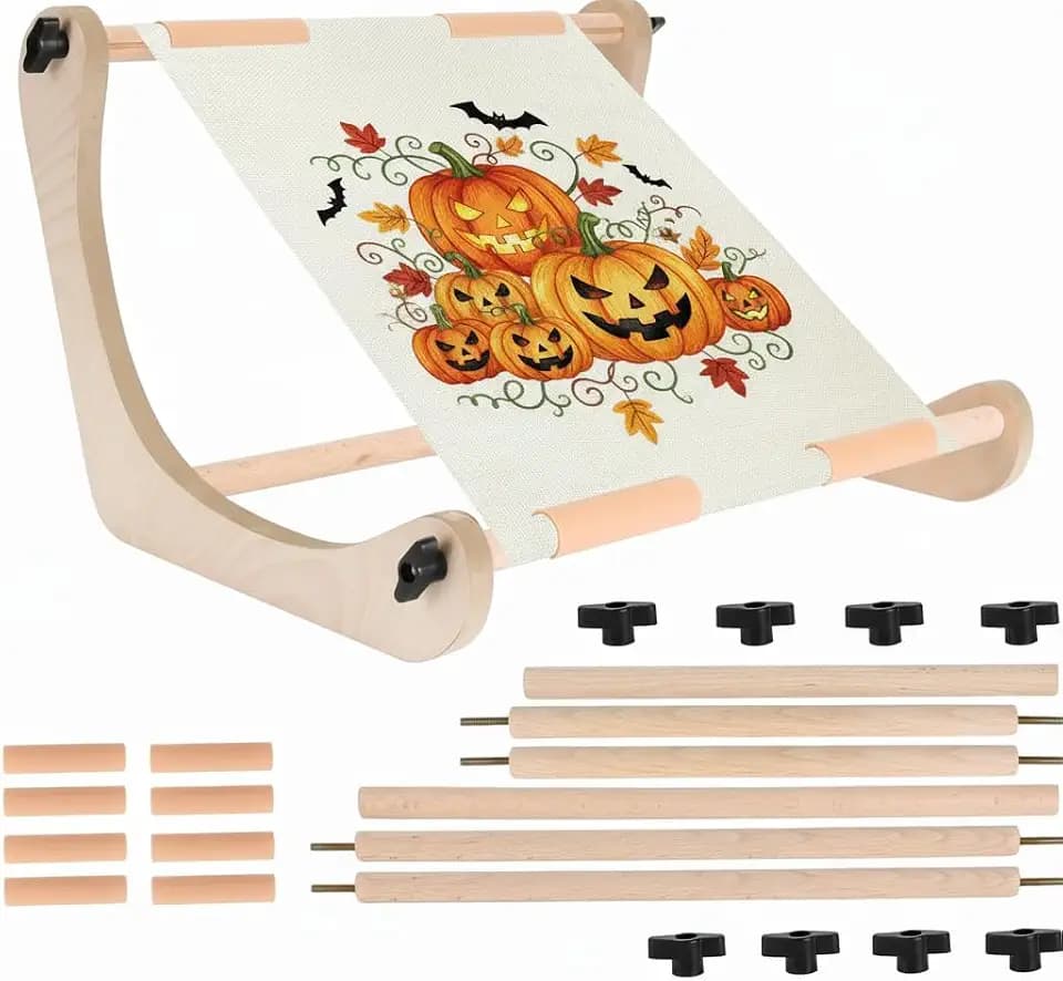 ALIMTEE Cross Stitch Stand for Lap or Table Top, Adjustable Width Embroidery Stand with 2 Sizes Rod (11.8" and 15.75") with Greater Stability