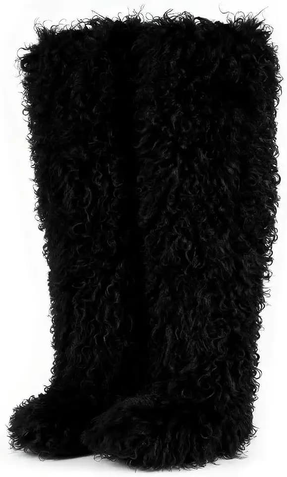 Over the Knee Boots for Women 29 inchs Faux Fur Boots Flat Thigh High Boots