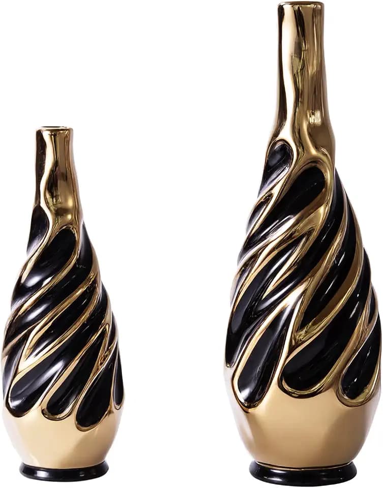 Yundu Gold with Black Vase Set of 2