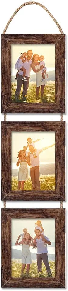 5x7 Wall Hanging Picture Frames Collage with 3 Opening Frames Brown