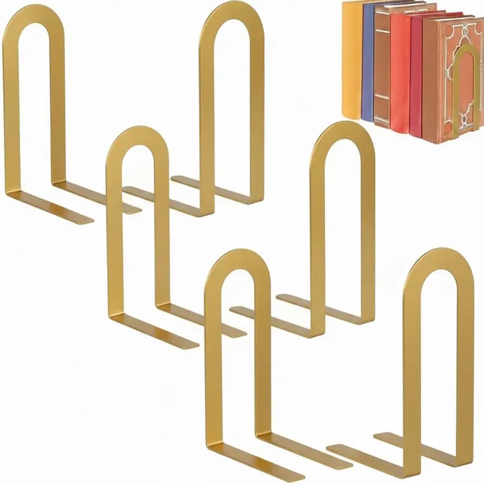 Chunful 6 Pcs Metal Bookends, Gold, Round