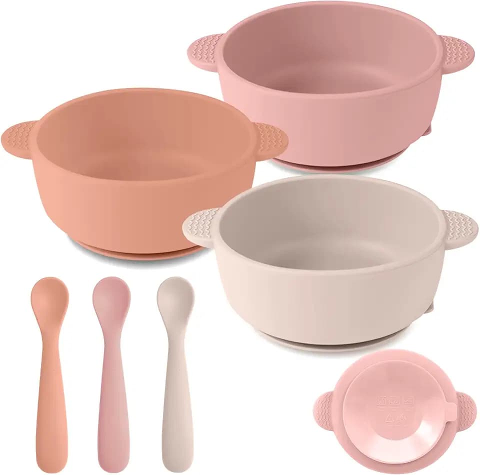 Eascrozn 3 Pack Baby Bowls with Suction and 3 Pack Baby Spoons, BPA Free