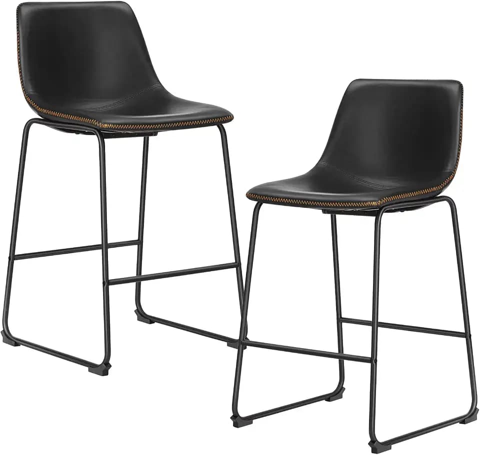 DUMOS Counter Height Bar Stools Set of 2, Faux Leather Metal Bar Chairs